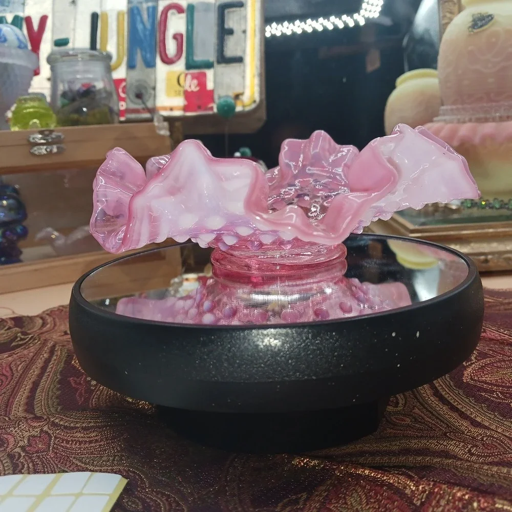Vintage Fenton Pink Cranberry Opalescent Hobnail Ruffle Votive Bon Bon Dish 6